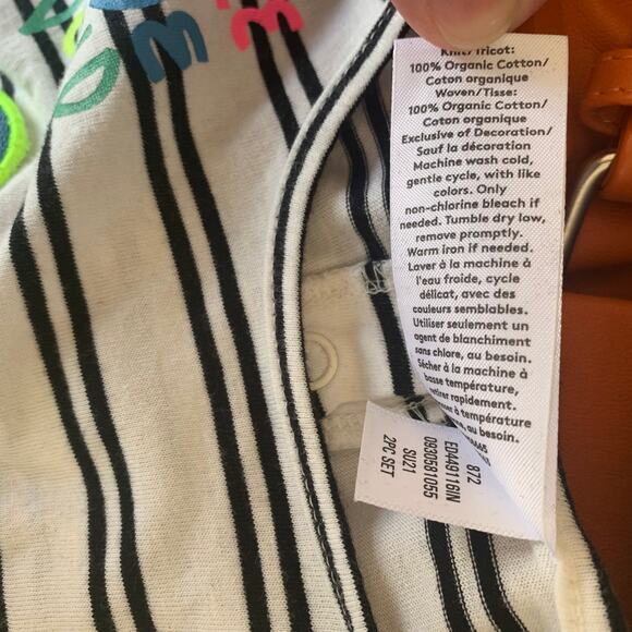 5/$25 NWT Open Edit Ivory Cloud Black Striped Tee Whole Wide World - Picture 4 of 6